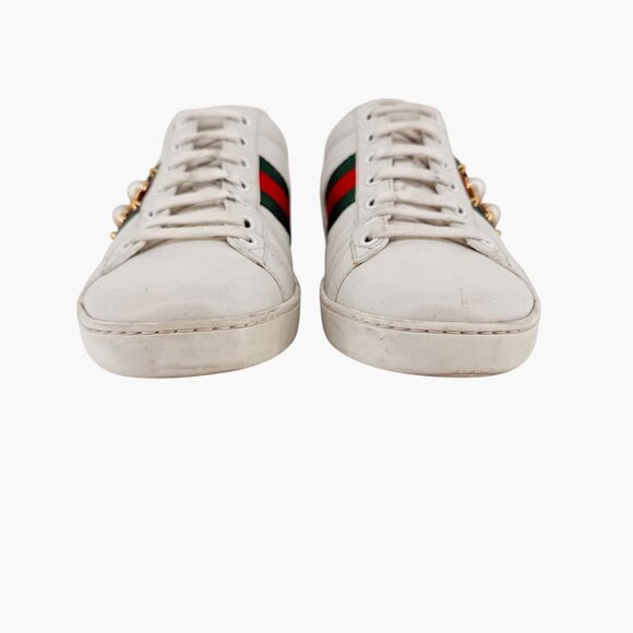 Gucci Pearl-Embellished Ace Sneakers White Leather Size 38.5 US 8.5 Women's - Picture 5 of 15